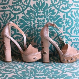 Velvet floral heels